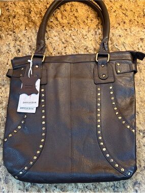 Dark Brown Studded Leather Shoulder Bag